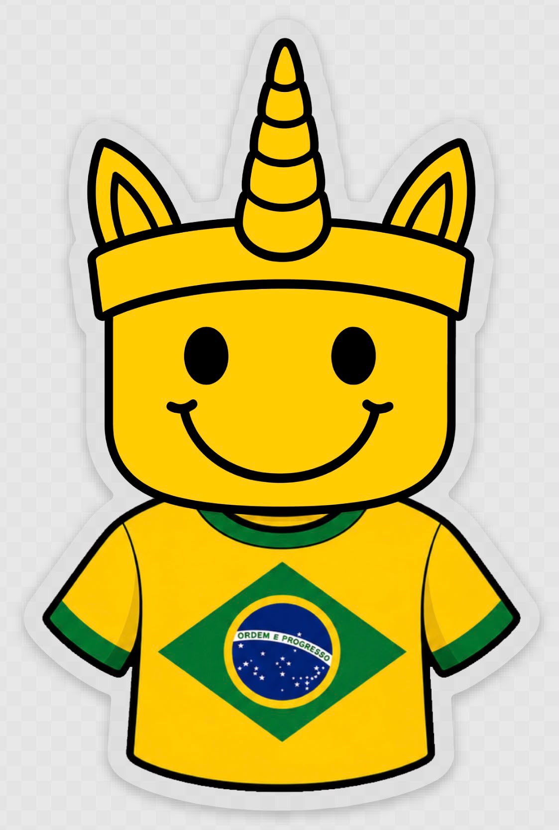 ChupaChoco unicorn sticker in a Brazil flag t-shirt