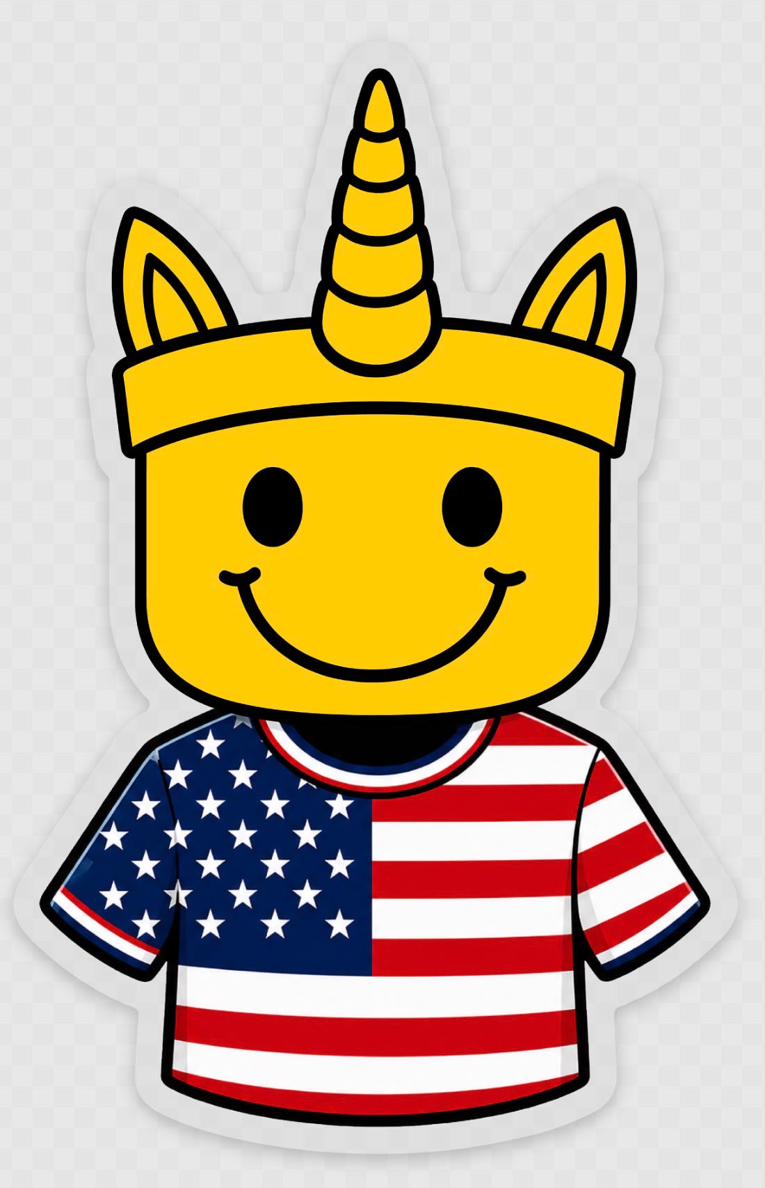 ChupaChoco unicorn sticker in a USA flag t-shirt
